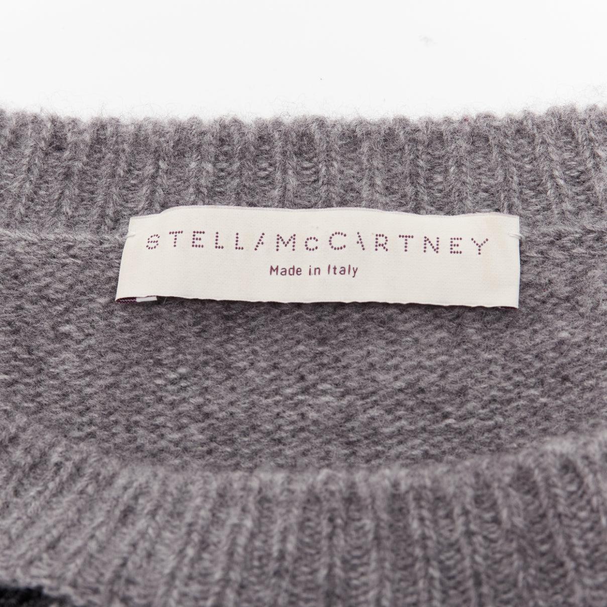 STELLA MCCARTNEY grey black cream leopard intarsia crew neck knitted dress For Sale 3