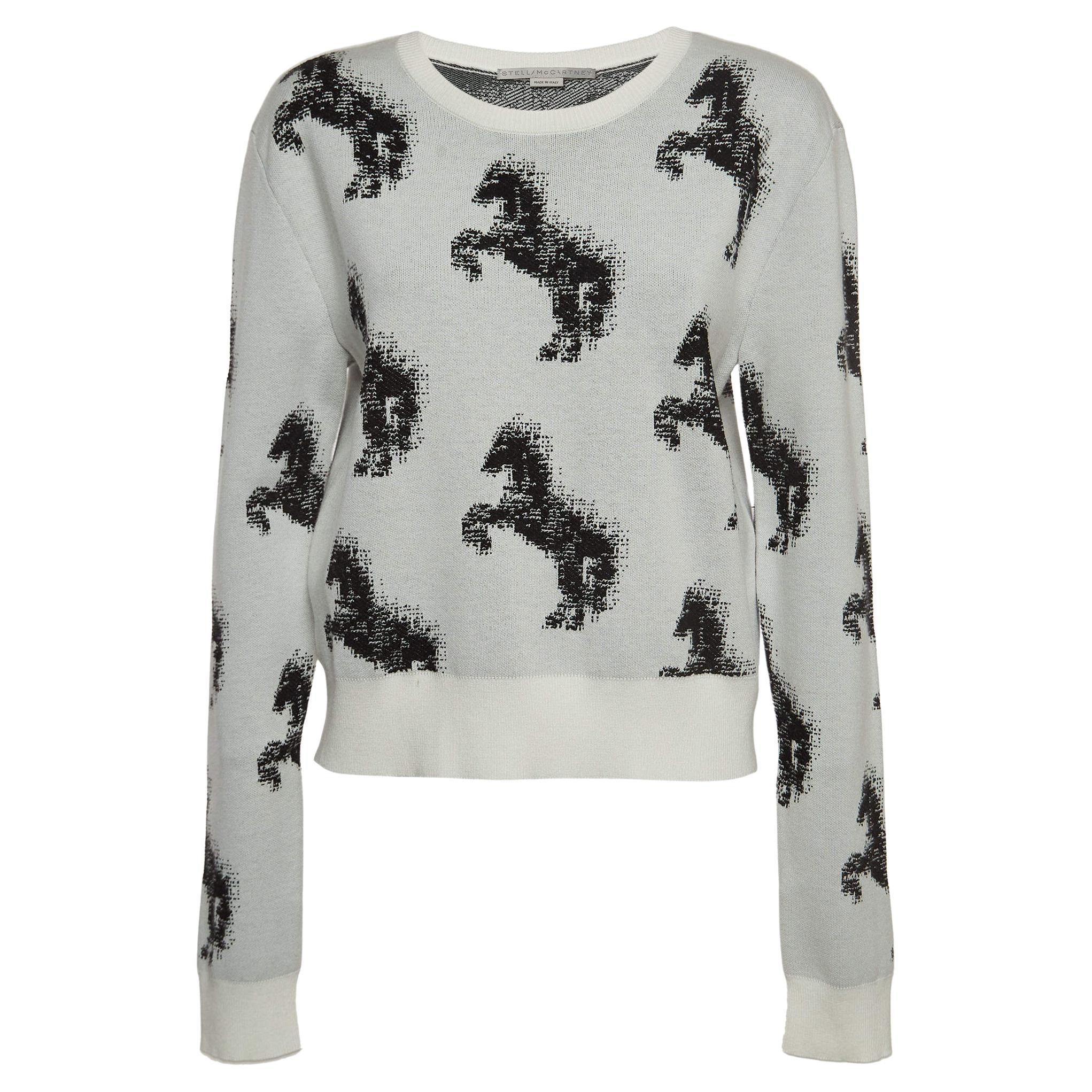 Stella McCartney Grey/ Black Pixel Horse Intarsia Knit Sweatshirt S