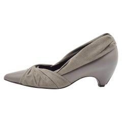 Stella McCartney Grey Faux Leather and Pleated Faux Suede Pumps Size 36