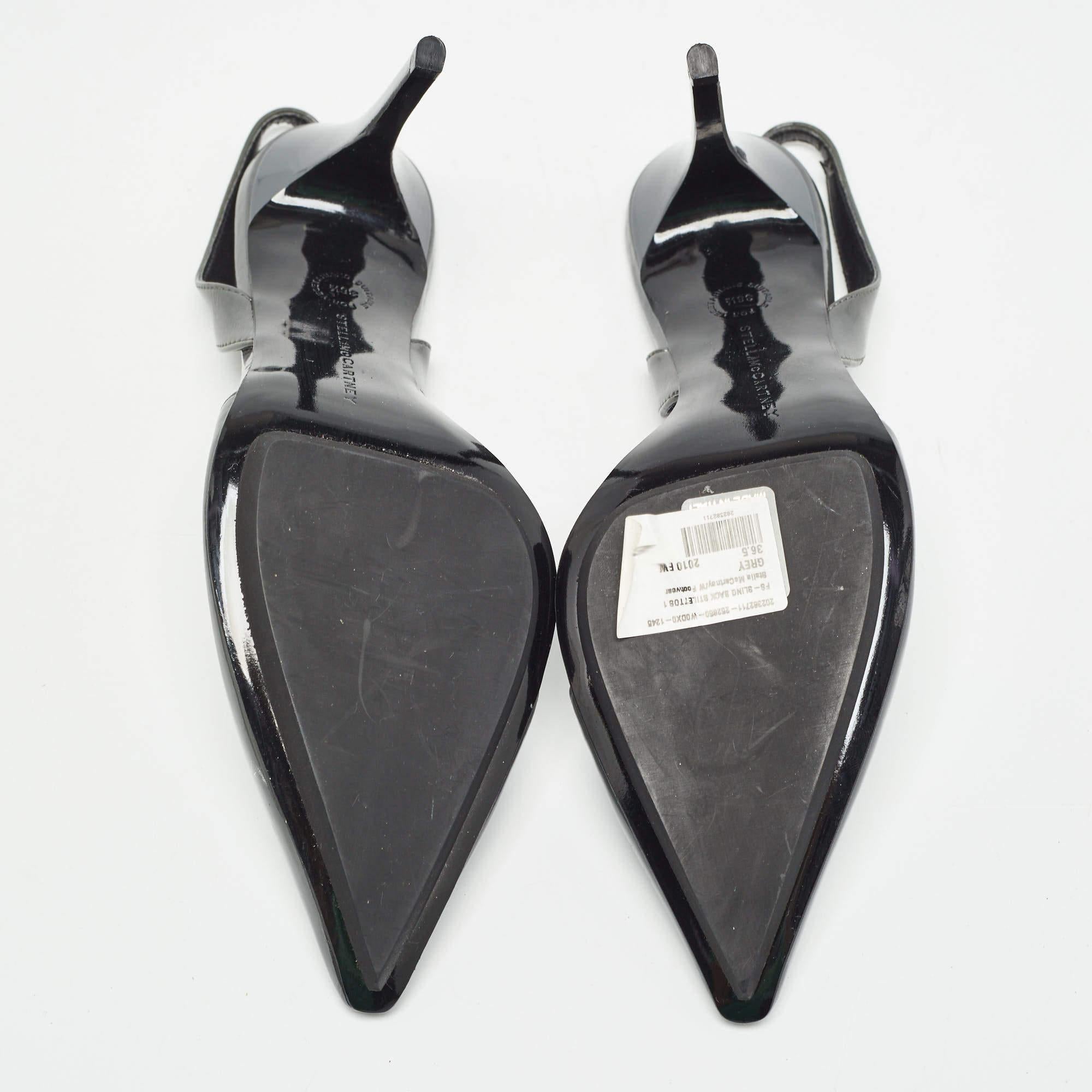 Stella McCartney Grey Faux Patent Leather Slingback Pumps Size 36.5 For Sale 1