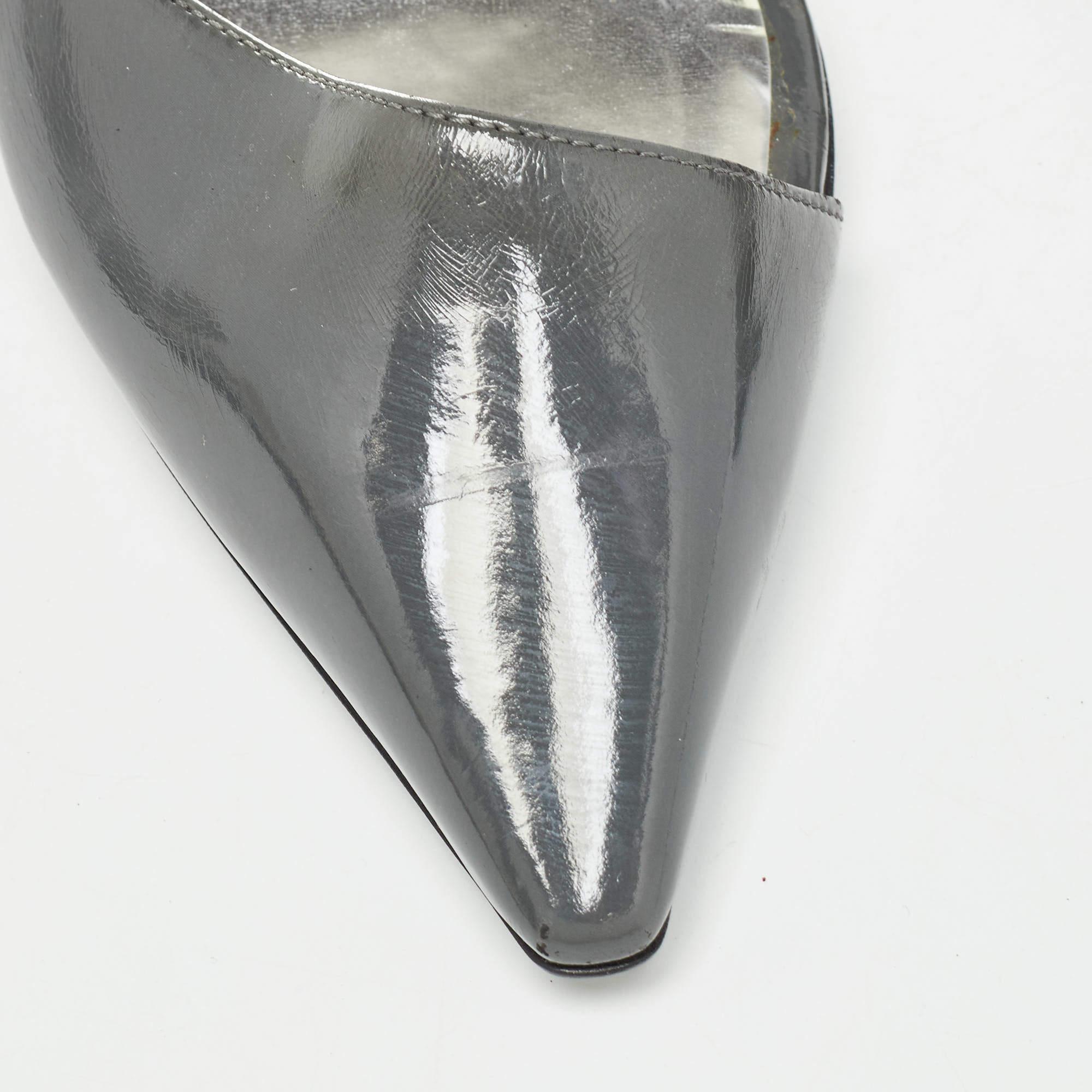 Stella McCartney Grey Faux Patent Leather Slingback Pumps Size 36.5 For Sale 2