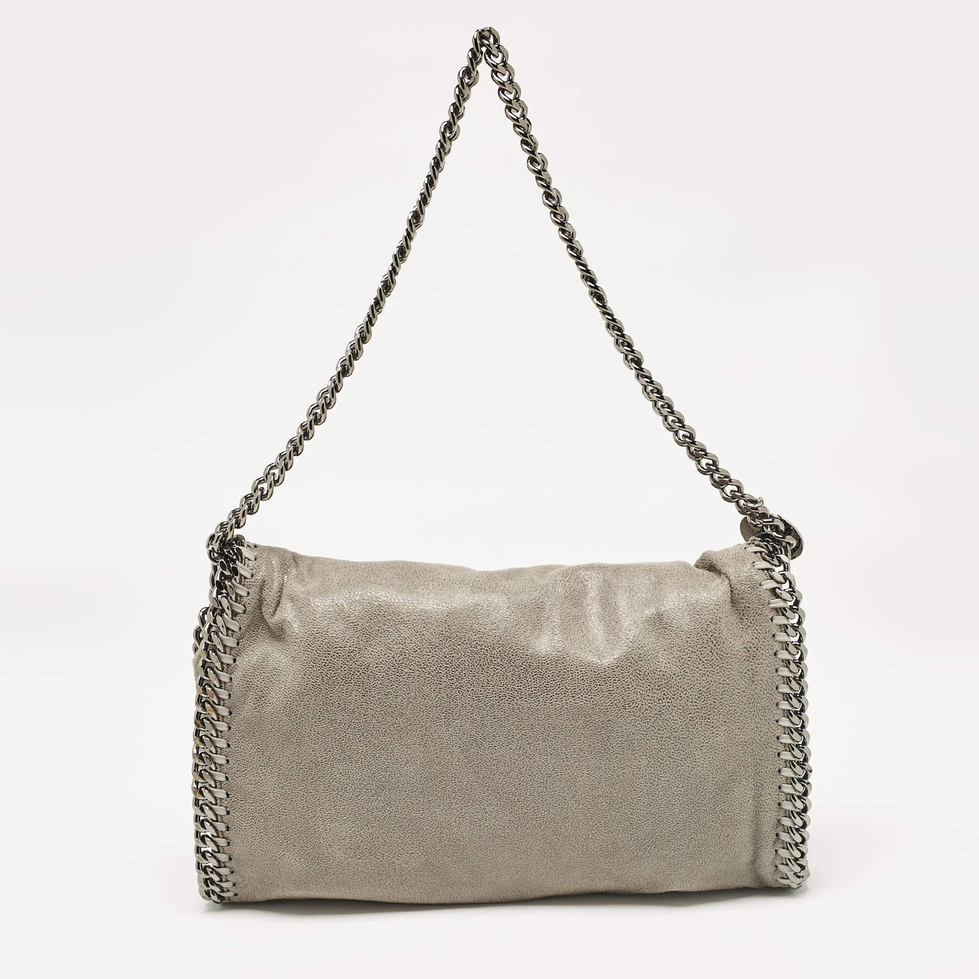 Stella McCartney Grey Faux Suede Falabella Flap Bag In Good Condition In Dubai, Al Qouz 2