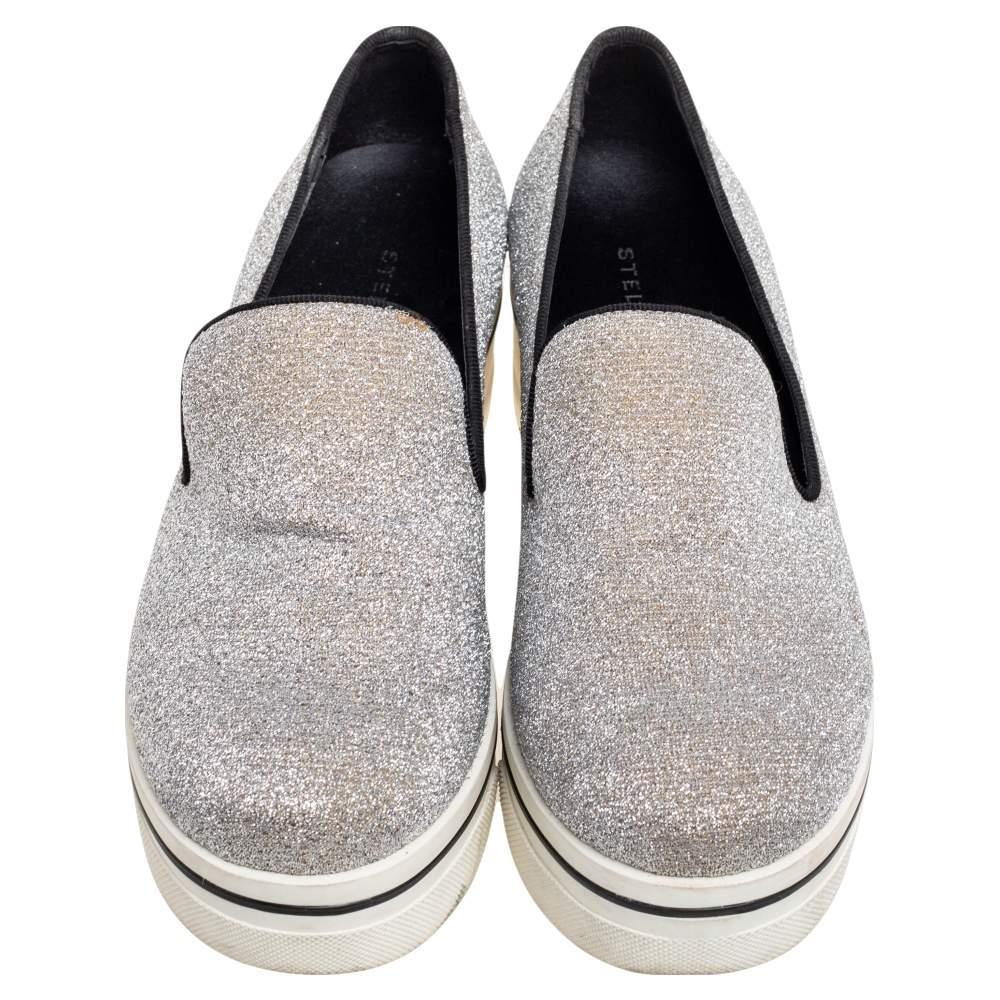 Gray Stella McCartney Grey Glitter Platform Sneakers Size 35