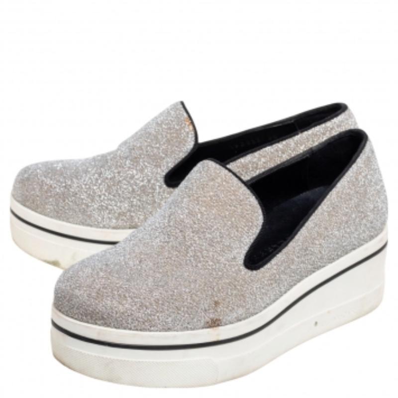 Gray Stella McCartney Grey Glitter Platform Sneakers Size 35 For Sale