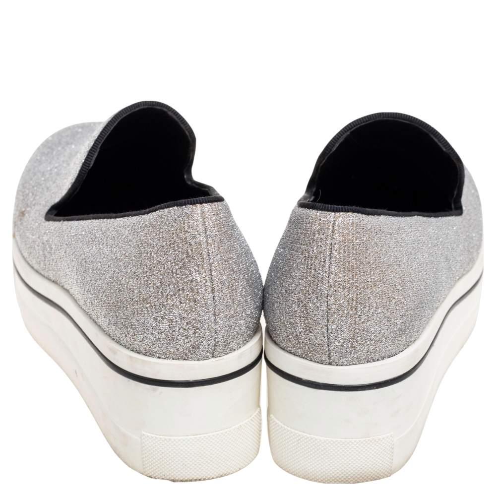 Women's Stella McCartney Grey Glitter Platform Sneakers Size 35