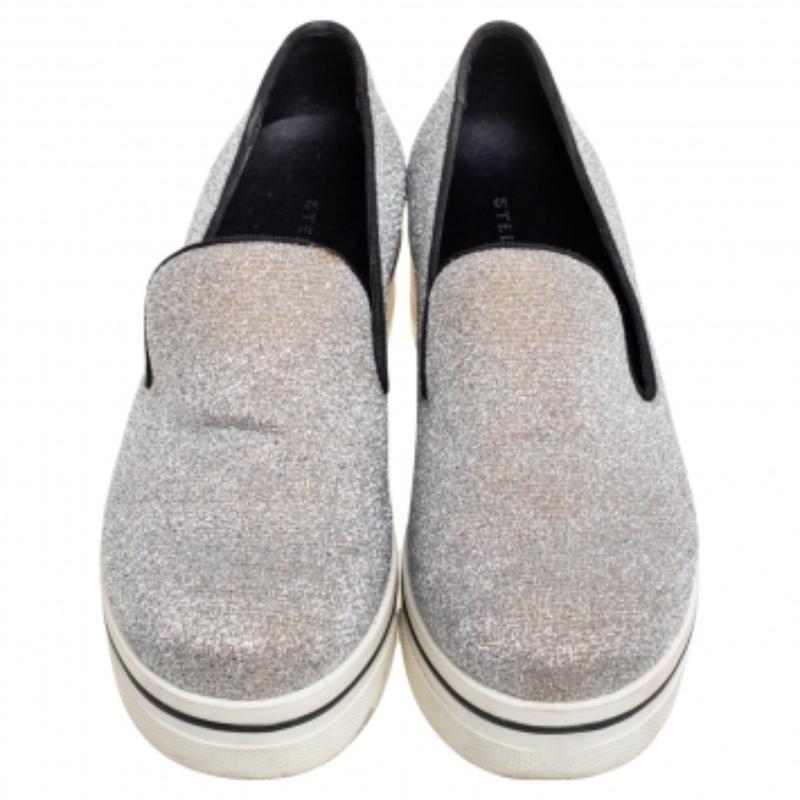 Women's Stella McCartney Grey Glitter Platform Sneakers Size 35 For Sale