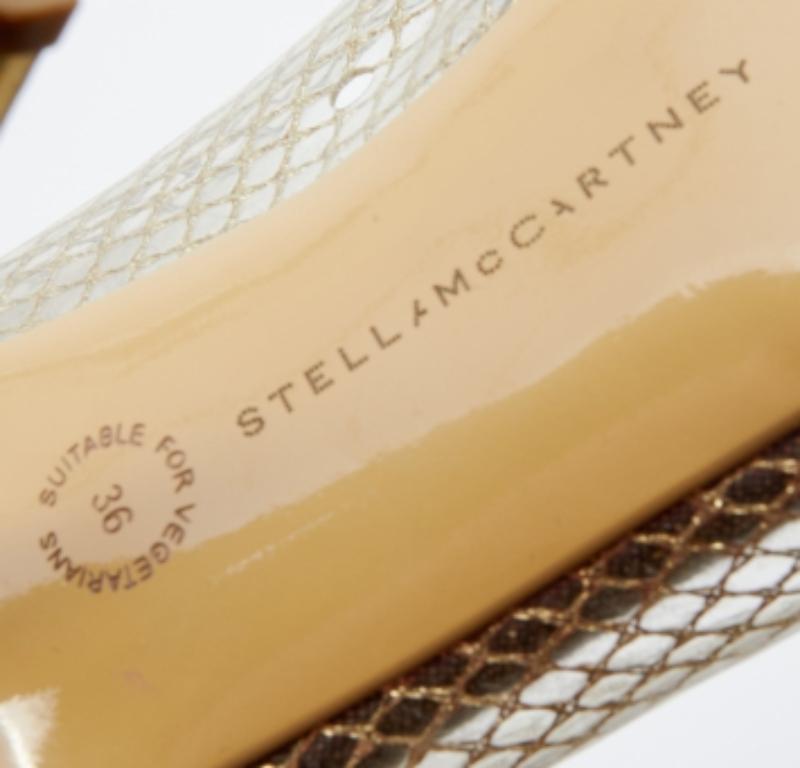 Stella McCartney Grey/Gold Canvas and PVC Peep Toe Pumps Size 36 For Sale 1