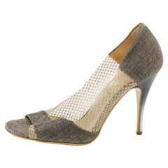 Stella McCartney Grey/Gold Canvas and PVC Peep Toe Pumps Size 36
