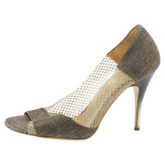 Stella McCartney Grey/Gold Canvas and PVC Peep Toe Pumps Size 36