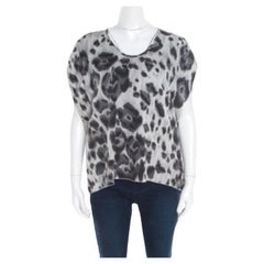 Stella McCartney Graue kastenförmige Seidenbluse mit Plissee-Ärmeln und Tiermuster aus Pflaumenholz M