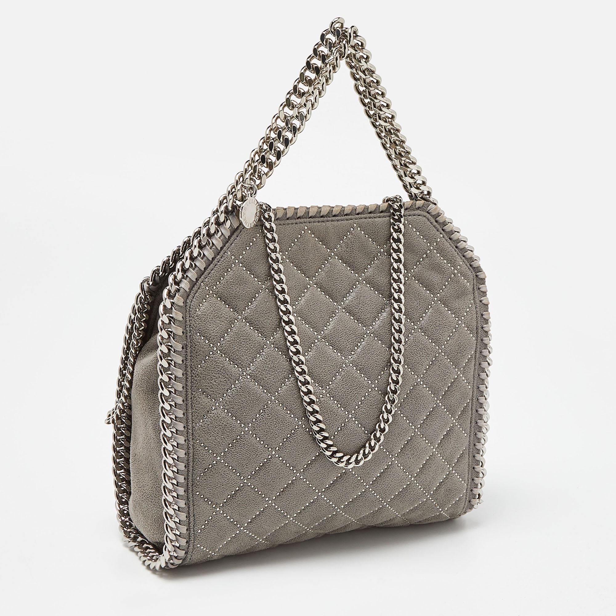 Women's Stella McCartney Grey Quilted Faux Suede Mini Falabella Tote