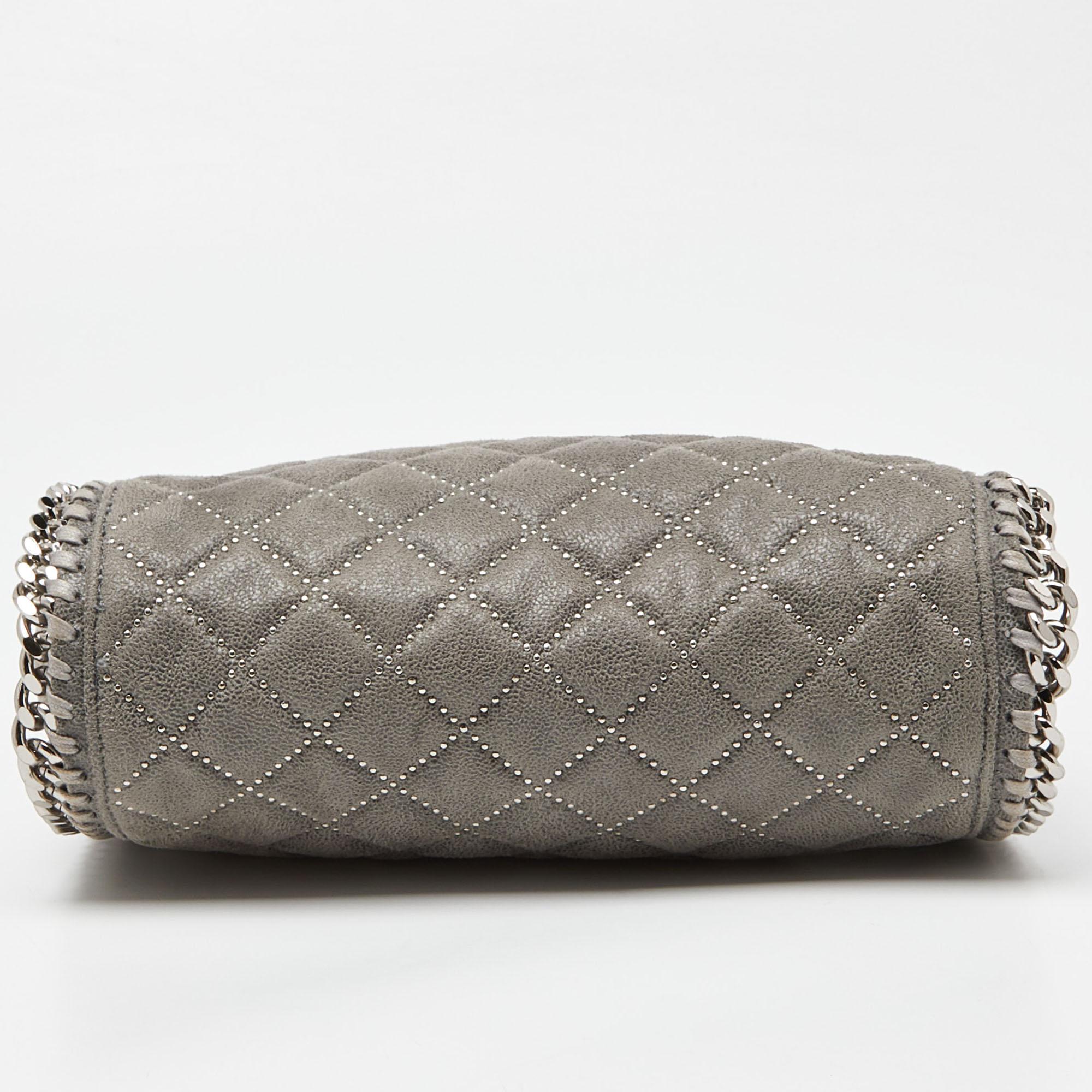 Stella McCartney Grey Quilted Faux Suede Mini Falabella Tote 1