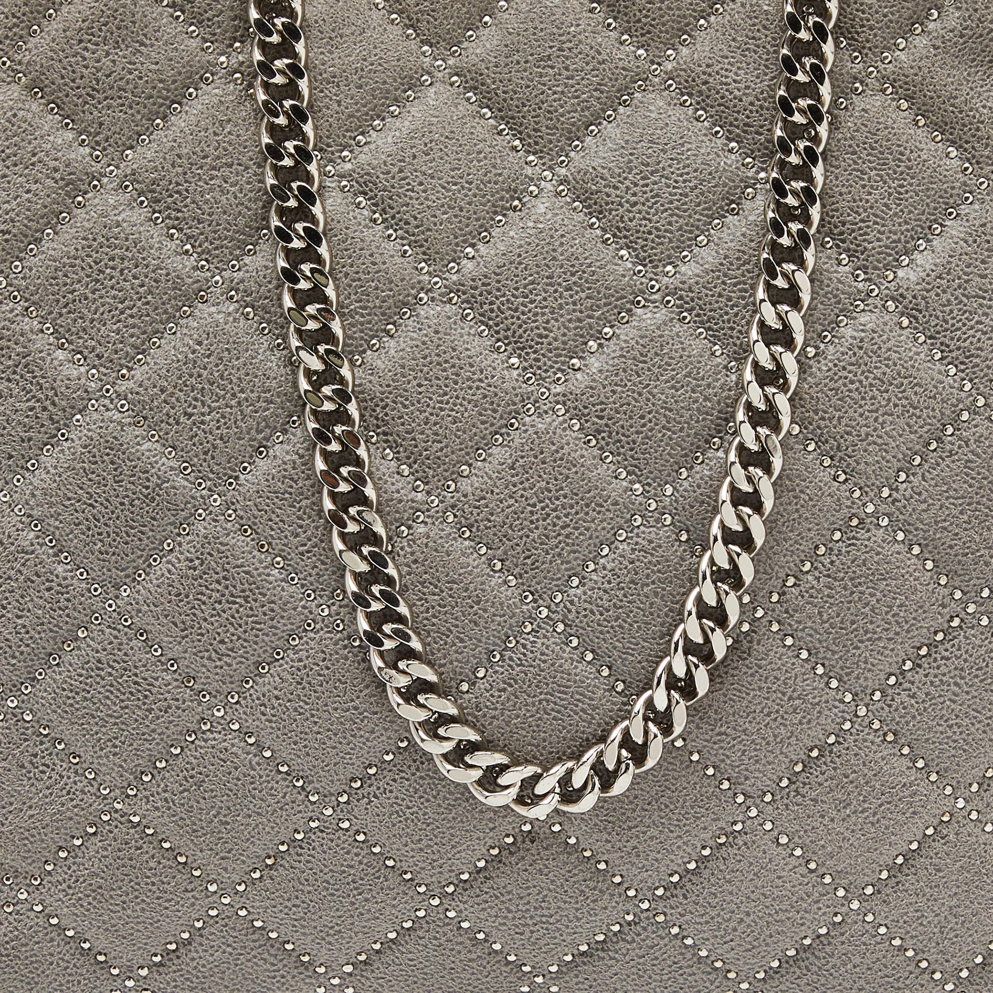 Stella McCartney Grey Quilted Faux Suede Mini Falabella Tote 2