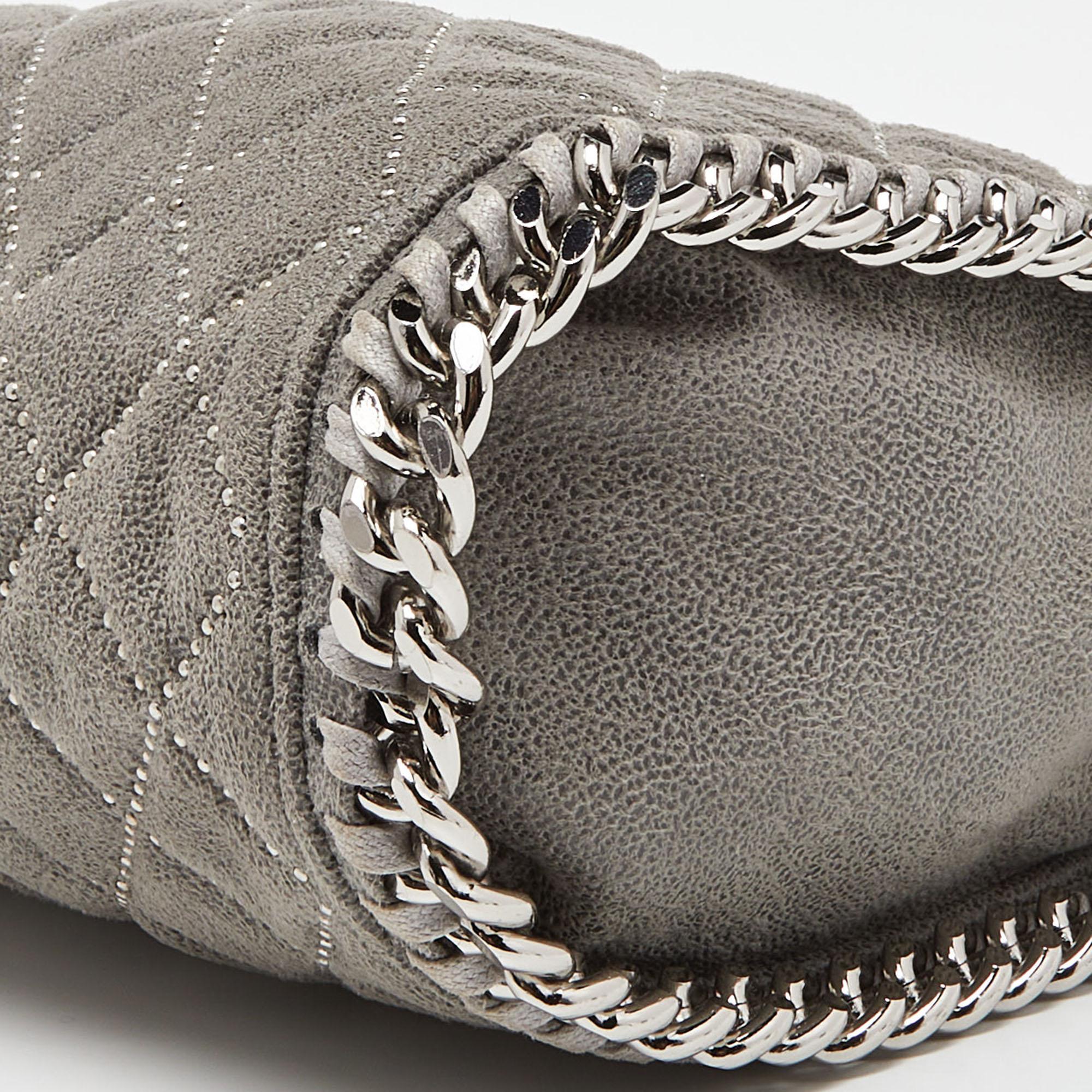 Stella McCartney Grey Quilted Faux Suede Mini Falabella Tote 3