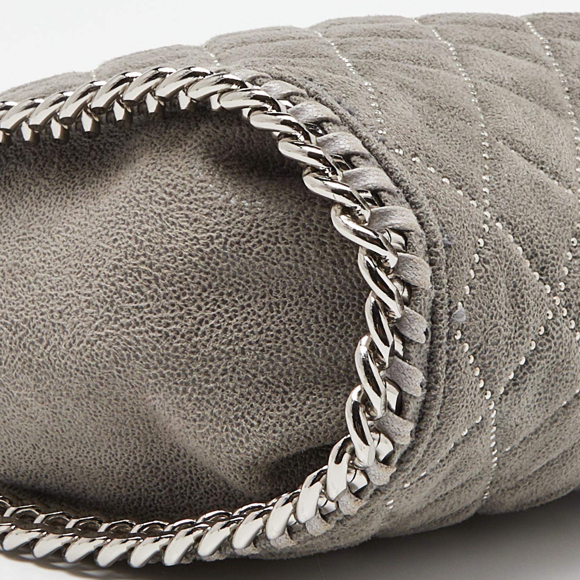 Stella McCartney Grey Quilted Faux Suede Mini Falabella Tote 4