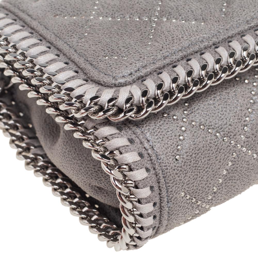 Women's Stella McCartney Grey Quilted Faux Suede Studded Falabella Flap Shoulder Bag