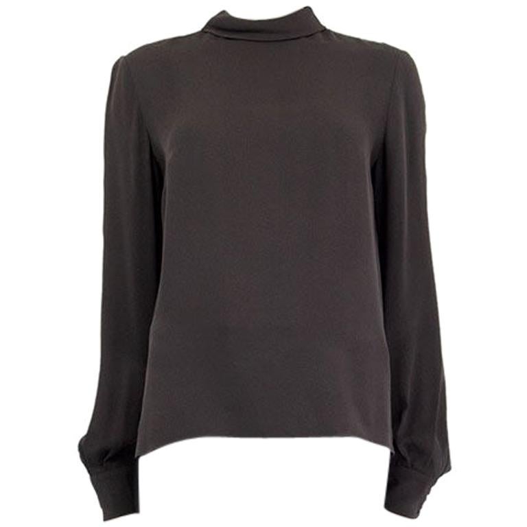 STELLA MCCARTNEY grey silk MOCK NECK Long Sleeve Blouse Shirt 40 S For Sale