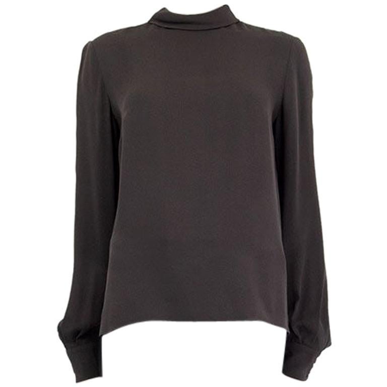 STELLA MCCARTNEY grey silk MOCK NECK Long Sleeve Blouse Shirt 40 S