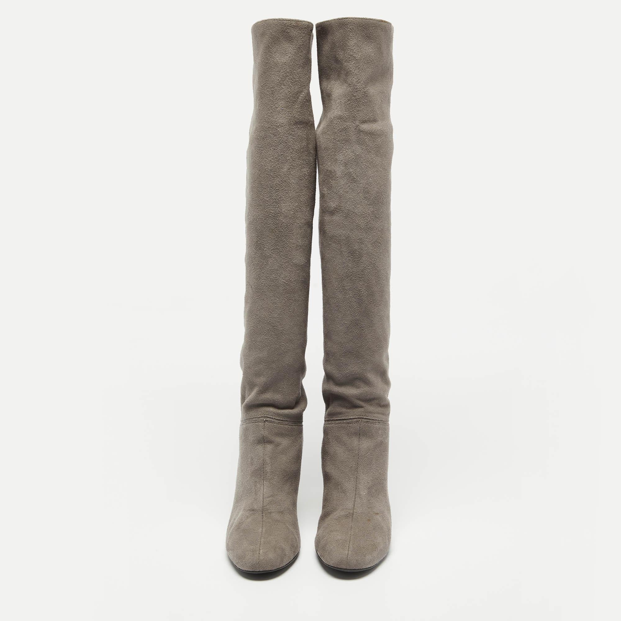 Gray Stella McCartney Grey Suede Knee Length Boots Size 39