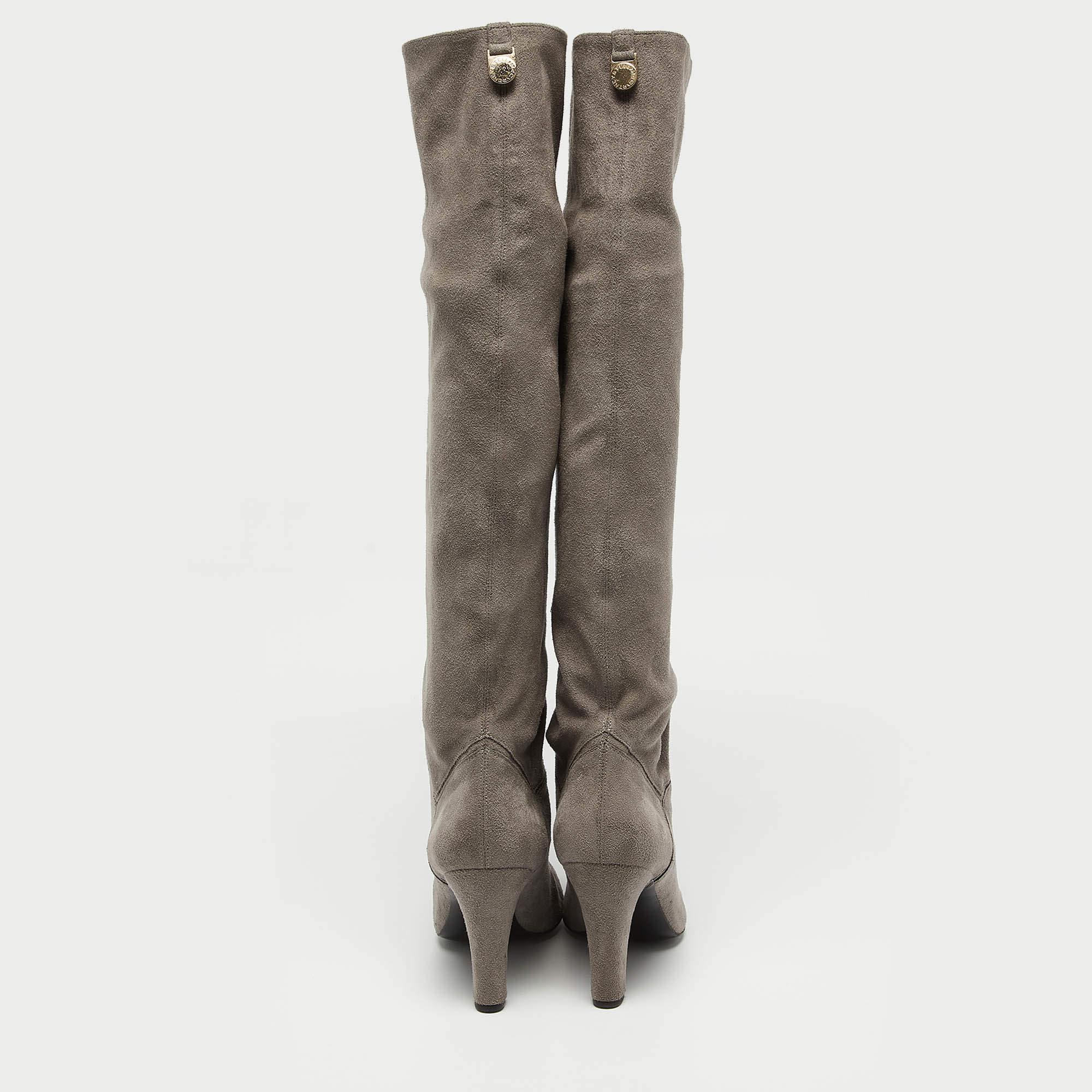 Women's Stella McCartney Grey Suede Knee Length Boots Size 39