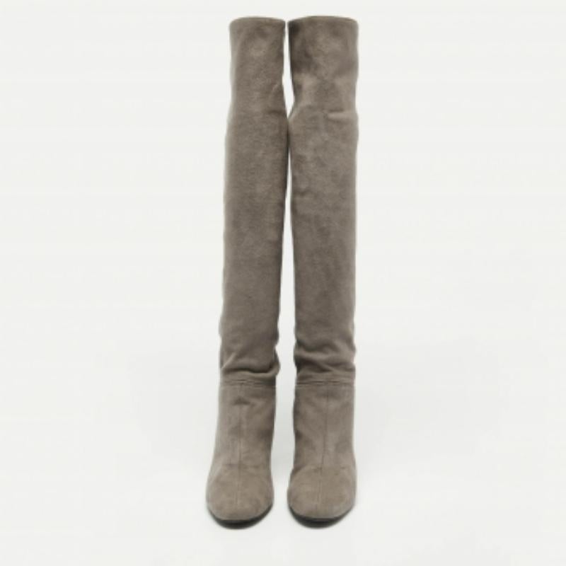 Stella McCartney - Bottes en daim gris, longueur genou, taille 39 en vente 2