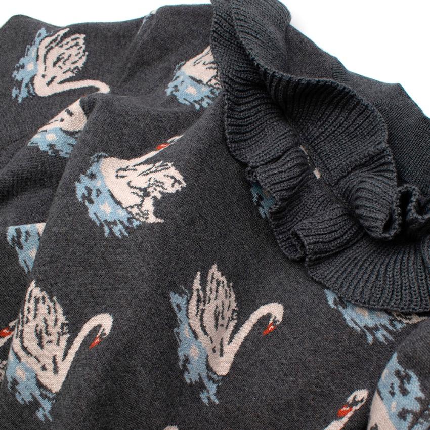 Stella McCartney Grey Swan Intarsia Ruffled Jumper - Size US 4 For Sale 1