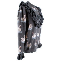 Stella McCartney Grey Swan Intarsia Ruffled Jumper - Size US 4
