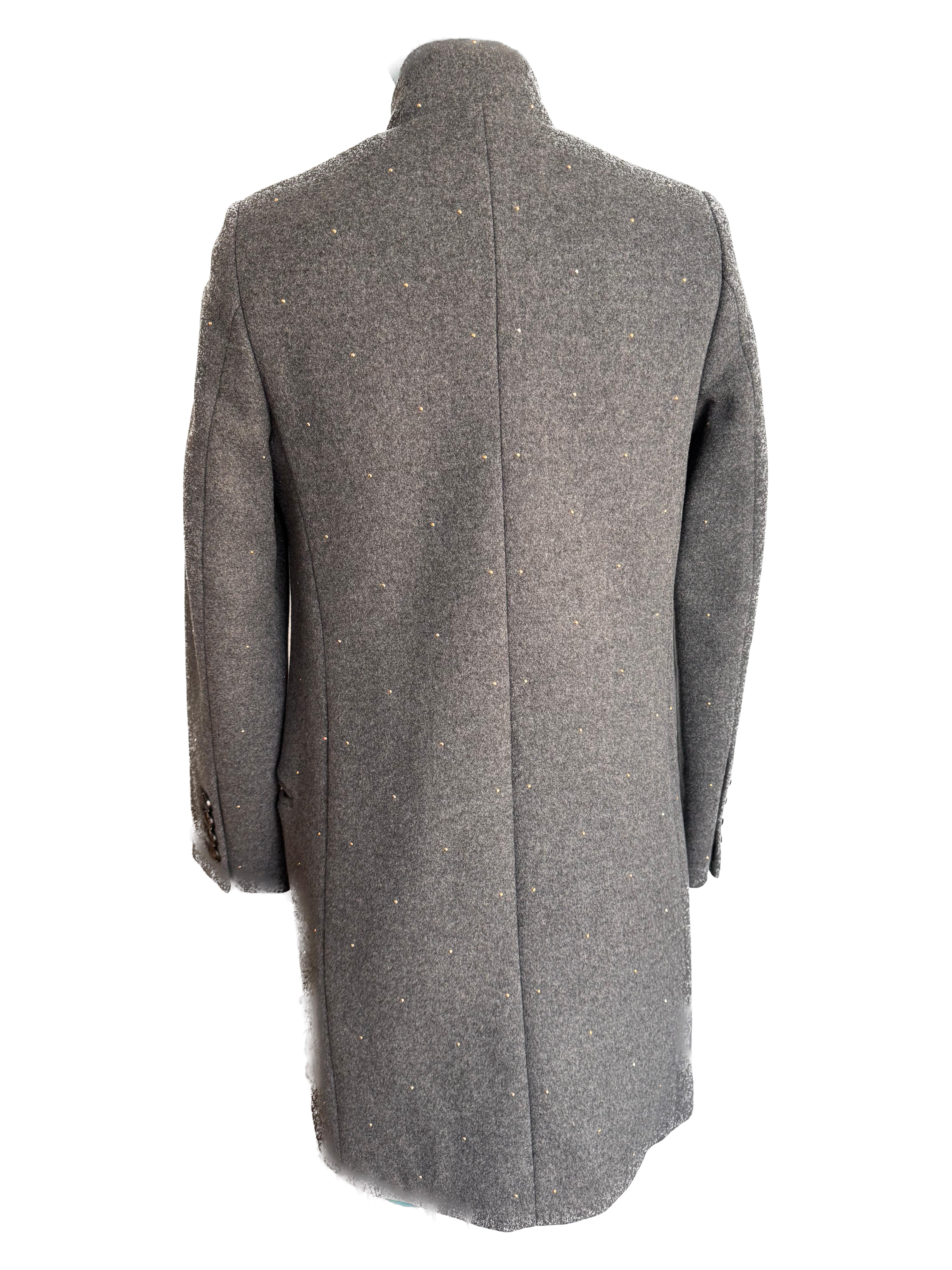 Stella McCartney Grey wool blazer coat with gold studs  In Excellent Condition For Sale In Toronto, CA