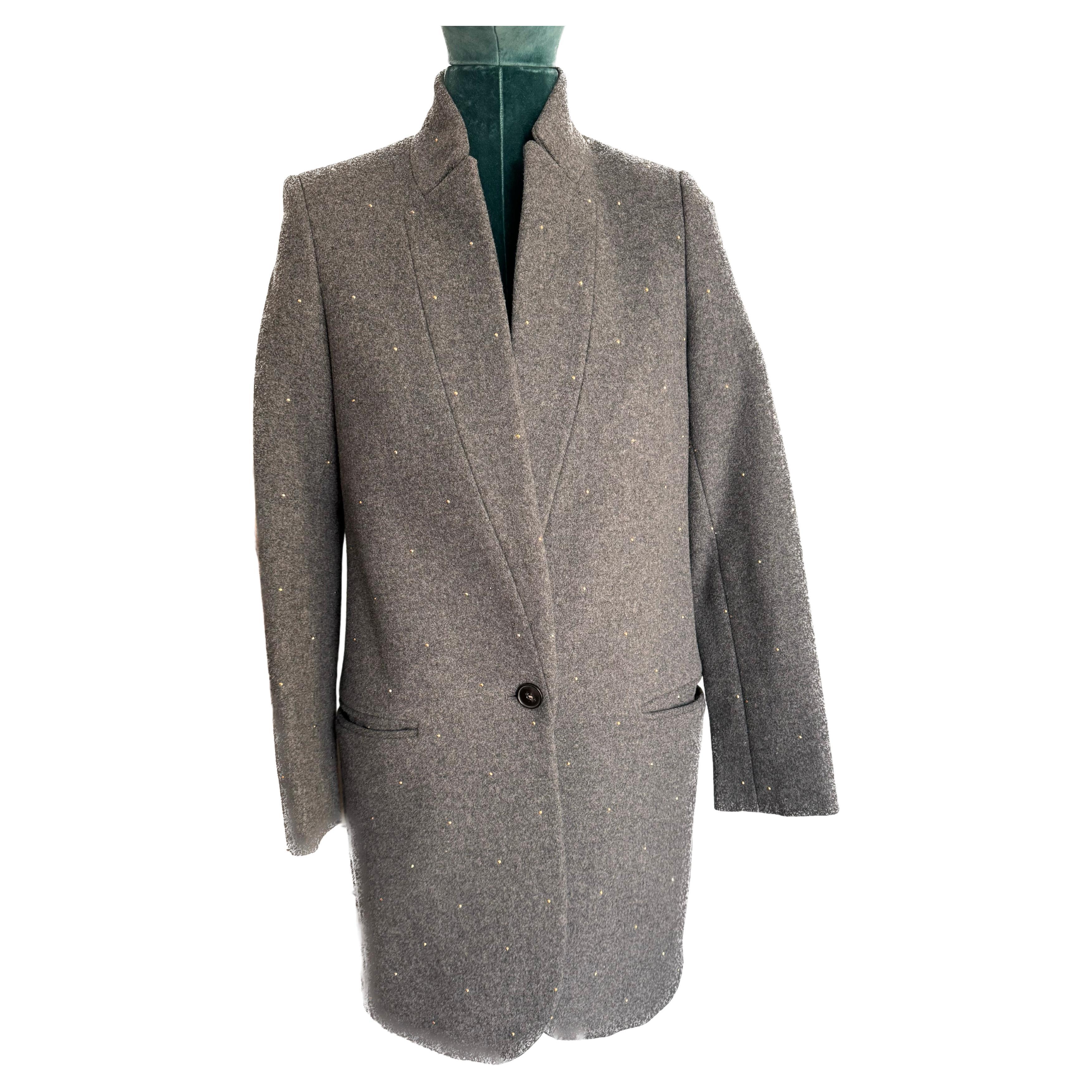 Stella McCartney Grey wool blazer coat with gold studs  For Sale