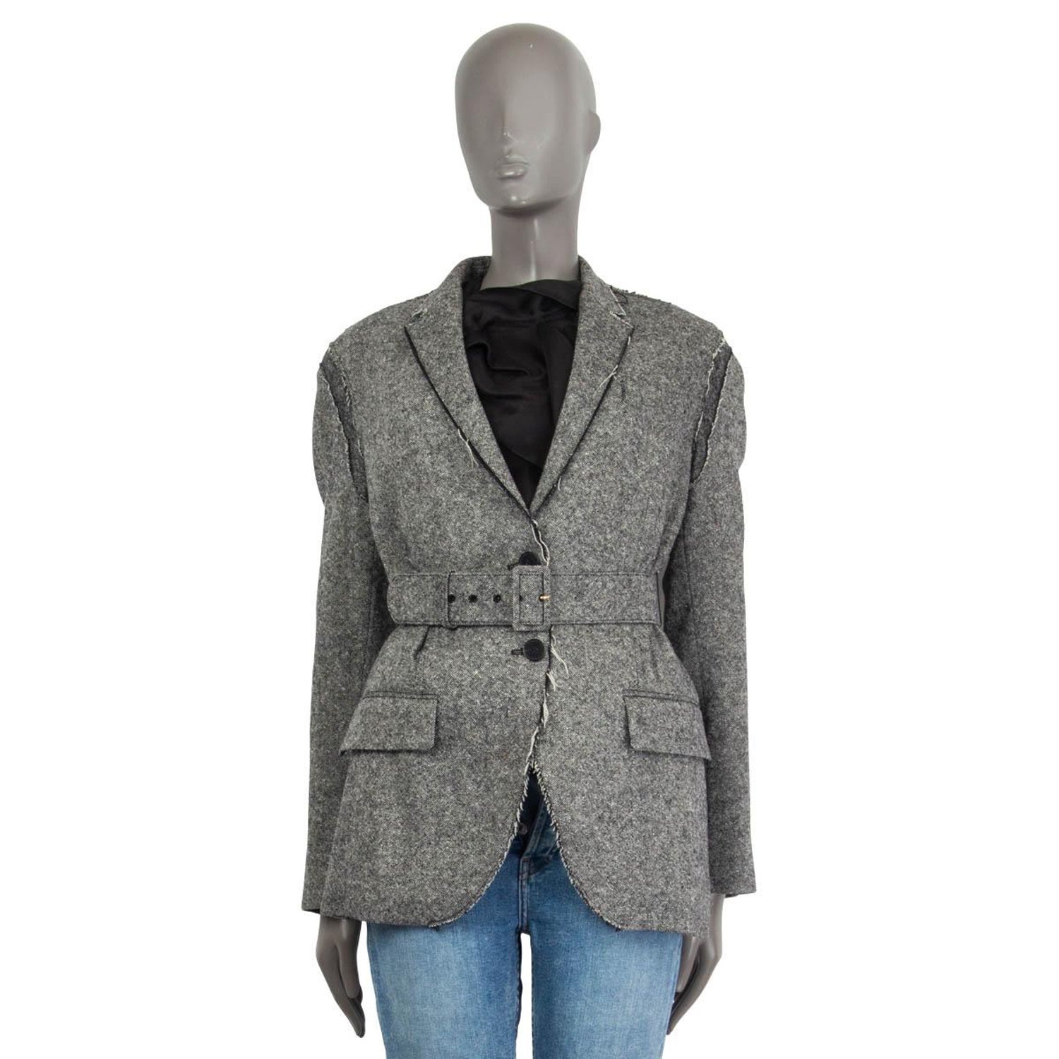 STELLA MCCARTNEY grey wool DISTRESSED TWEED BELTED Blazer Jacket 40 S For  Sale at 1stDibs