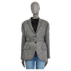 STELLA MCCARTNEY grey wool DISTRESSED TWEED BELTED Blazer Jacket 40 S
