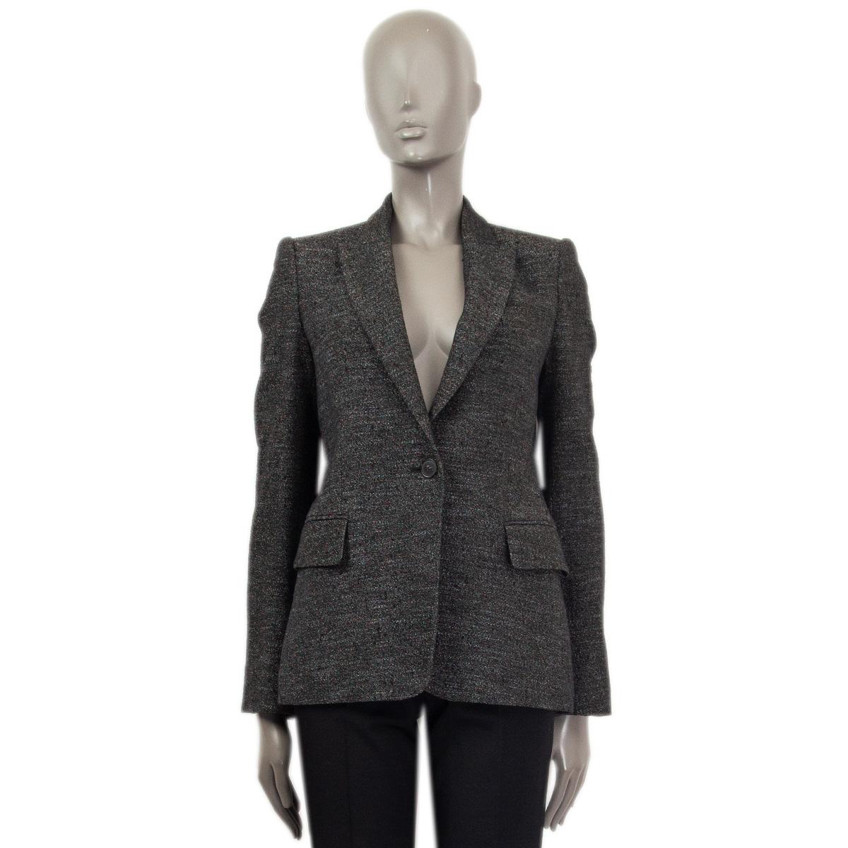 Black STELLA MCCARTNEY grey wool LUREX SINGLE BUTTON Blazer Jacket 40 S For Sale