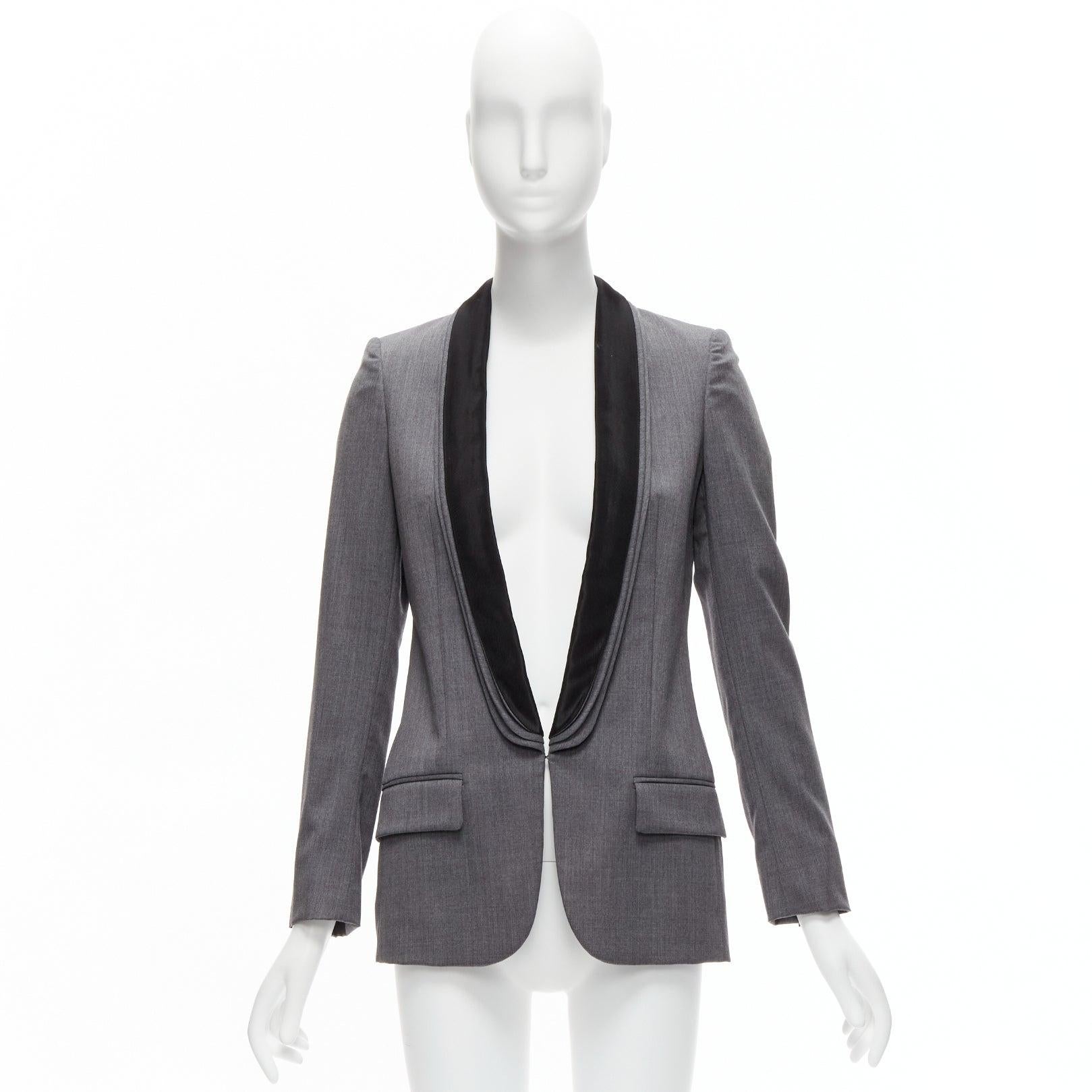 Stella McCartney, blazer aderente con tasca a scialle in lana grigia a triplo strato IT36 XXS in vendita 6