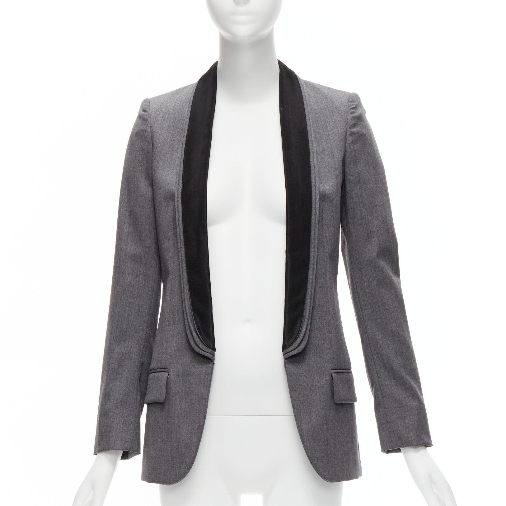 Grigio Stella McCartney, blazer aderente con tasca a scialle in lana grigia a triplo strato IT36 XXS in vendita