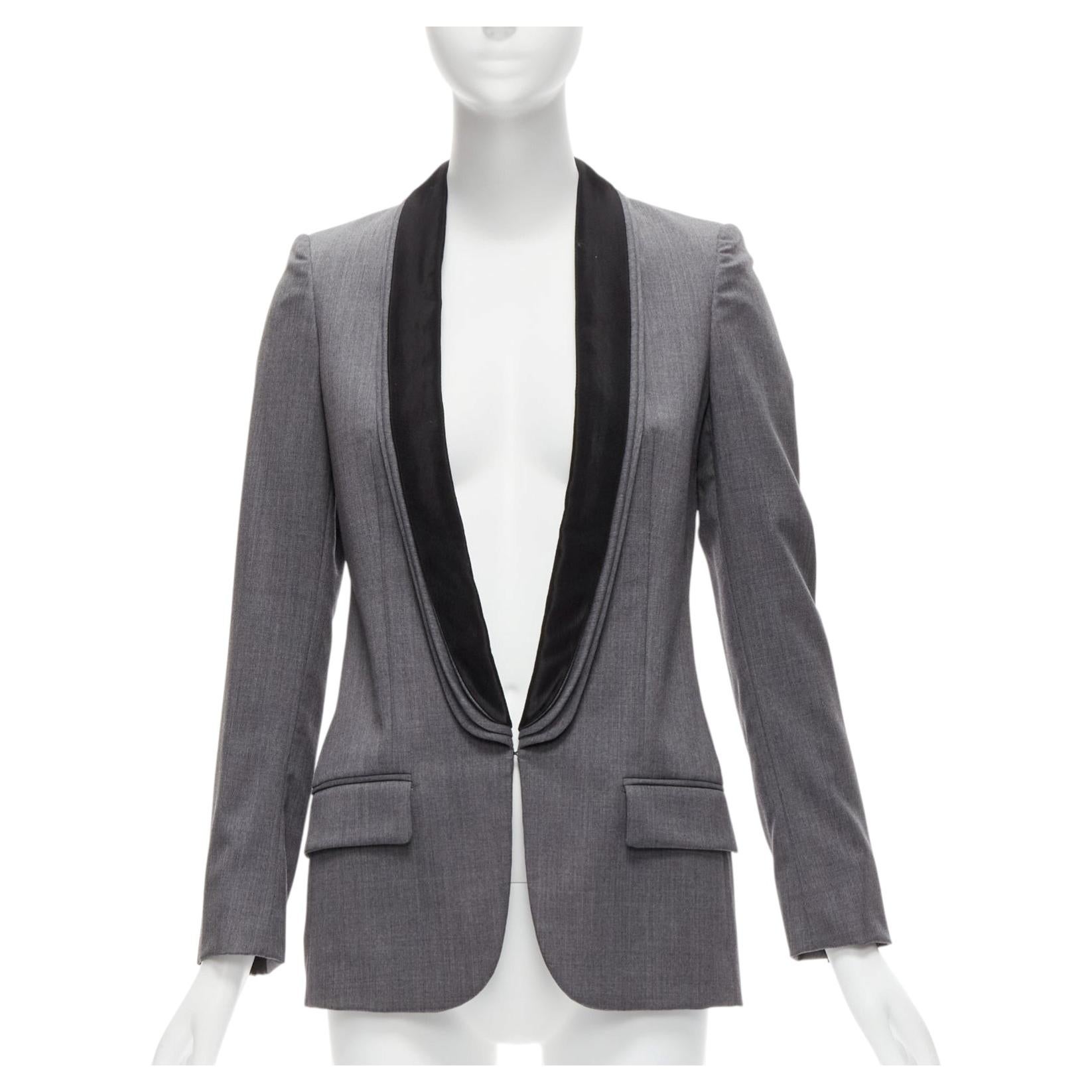 Pre-owned Stella Mccartney Grey Wool Triple Layer Shawl Pocketed Fitted Blazer It36 Xxs In Gray