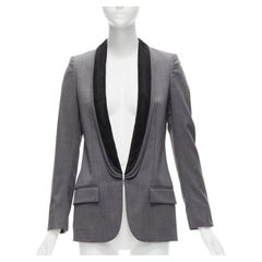 STELLA MCCARTNEY grey wool triple layer shawl pocketed fitted blazer IT36 XXS