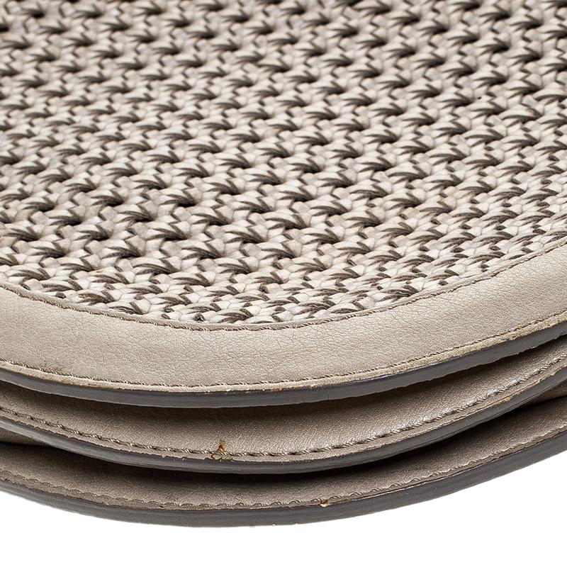 Stella McCartney Grey Woven Leather Alexa Flap Shoulder Bag In Fair Condition For Sale In Dubai, Al Qouz 2