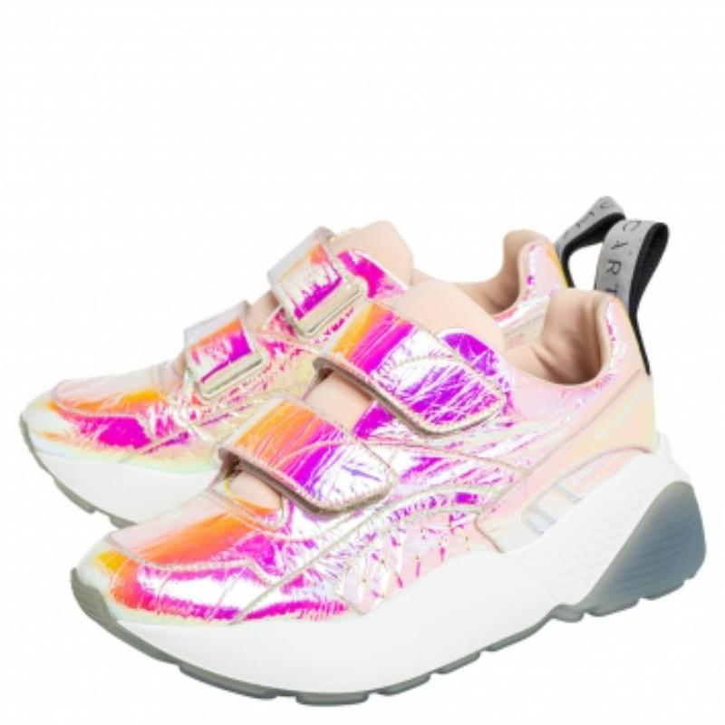 Stella McCartney Holographic Faux Leather Velcro Strap Sneakers Size 39 For Sale 2