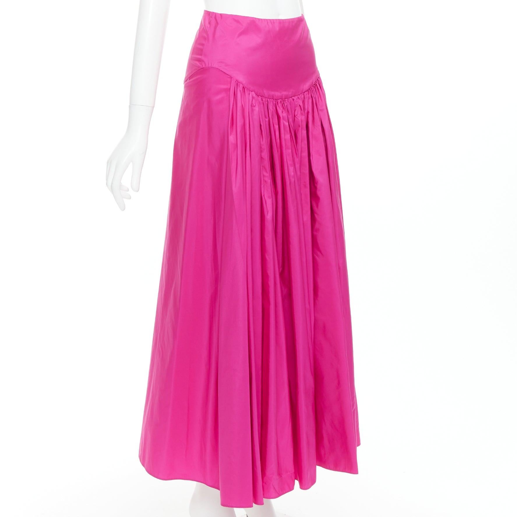Pink STELLA MCCARTNEY hot pink silk blend ruched front fitted midi skirt IT36 XXS For Sale
