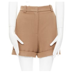 STELLA MCCARTNEY khaki brown cotton high waisted cuffed shorts IT38