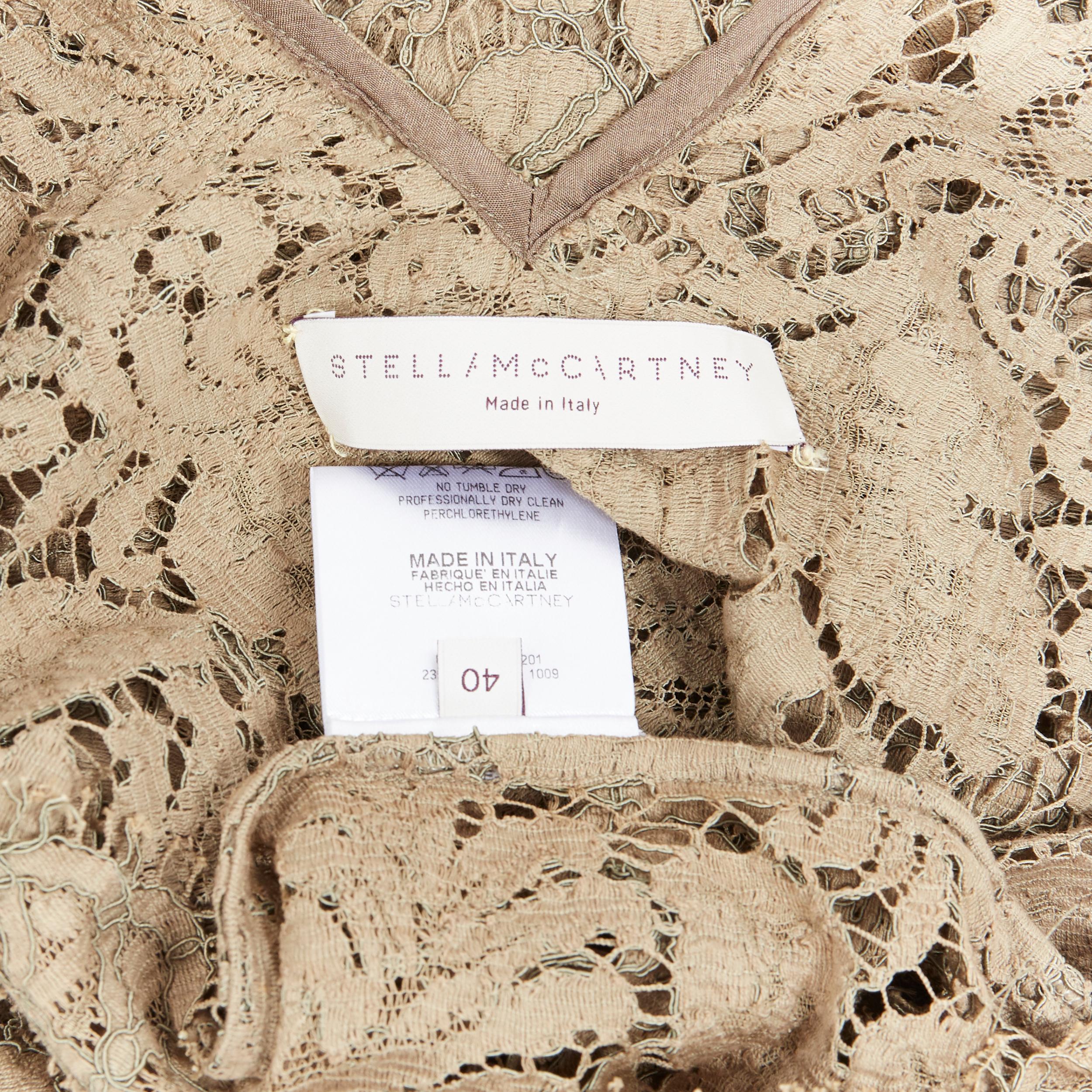 STELLA  MCCARTNEY khaki green floral lace short sleeve t-shirt top XS For Sale 3