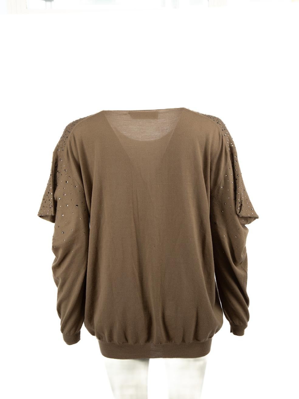 Stella McCartney Khaki Wool Embellished Sweater Size M In Excellent Condition For Sale In London, GB