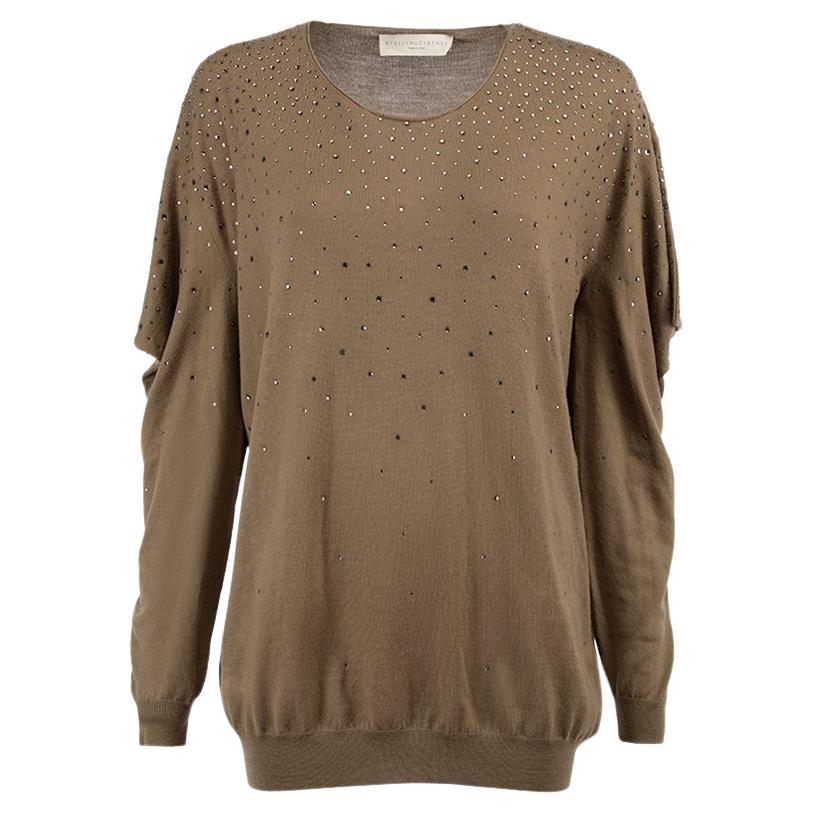 Stella McCartney Khaki Wool Embellished Sweater Size M For Sale