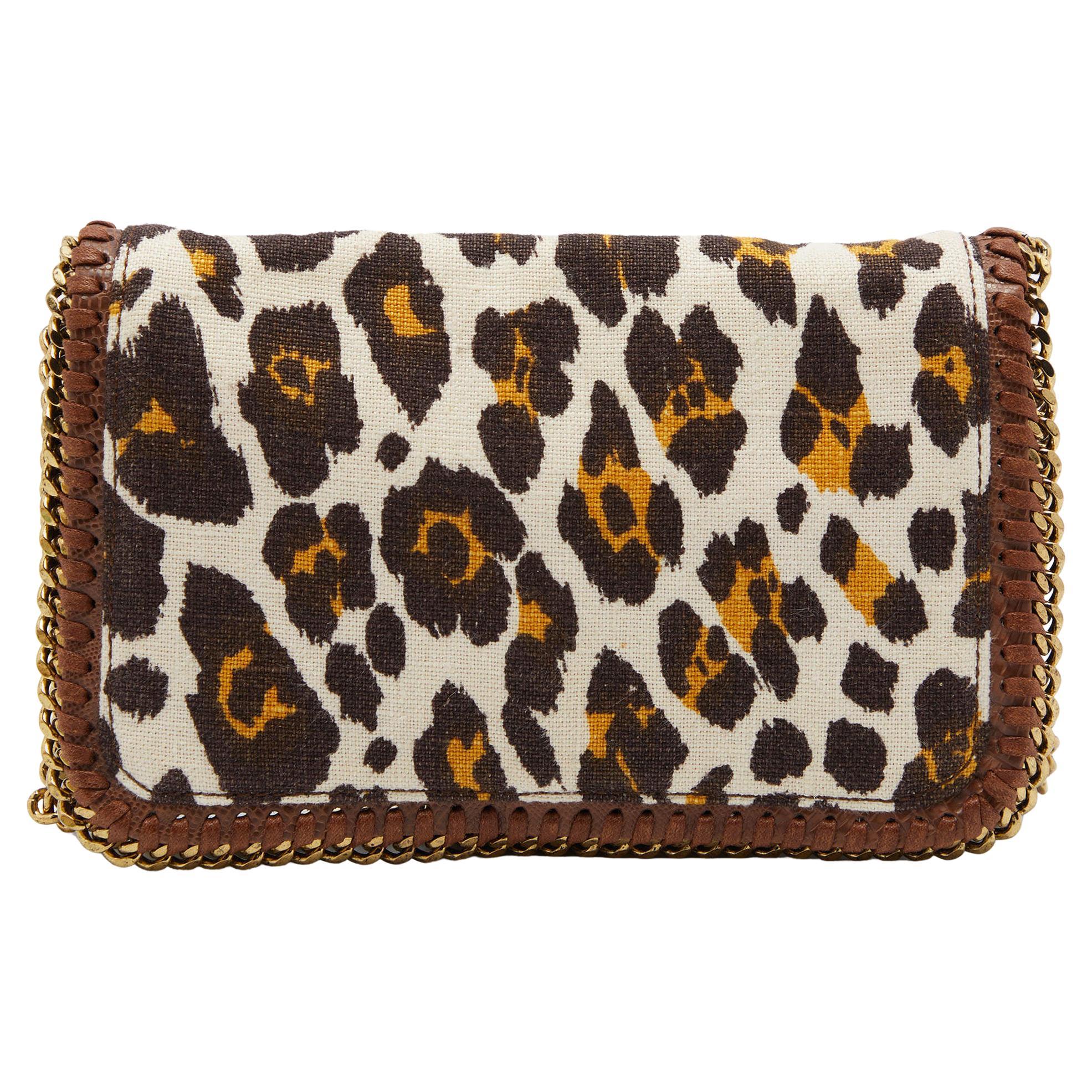 Stella McCartney Leopard Print Canvas and Faux Leather Falabella Crossbody Bag For Sale