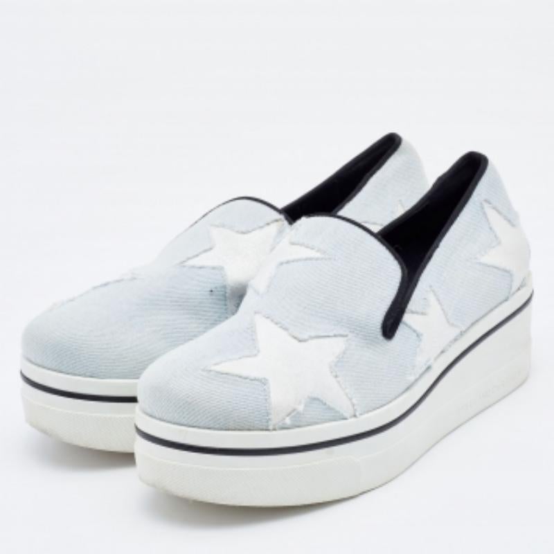 Gray Stella McCartney Light Blue Denim Binx Star Platform Sneakers Size 36 For Sale