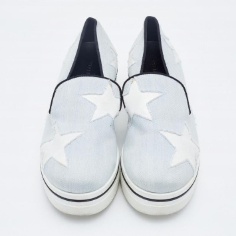 Stella McCartney Light Blue Denim Binx Star Platform Sneakers Size 36 For Sale 3
