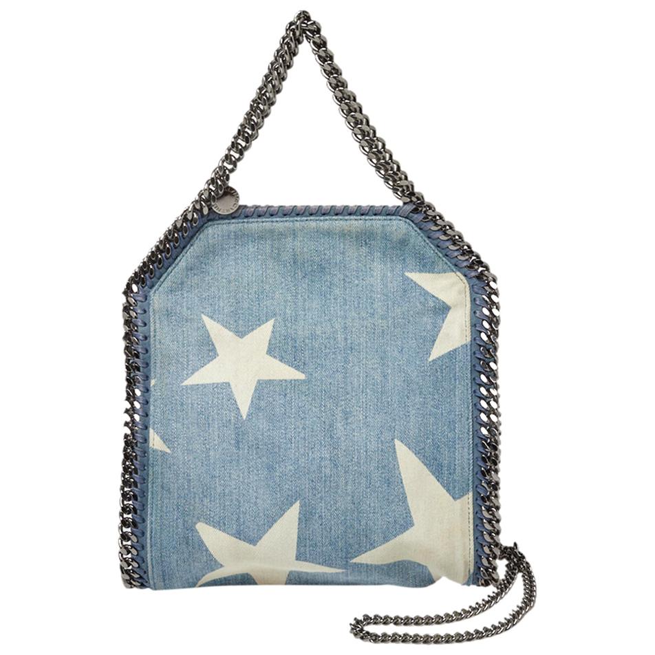 Stella McCartney Light Blue Denim Star Print Baby Falabella Bag