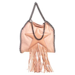 Stella McCartney Light Peach Faux Suede Falabella Star Fringed Shoulder Bag