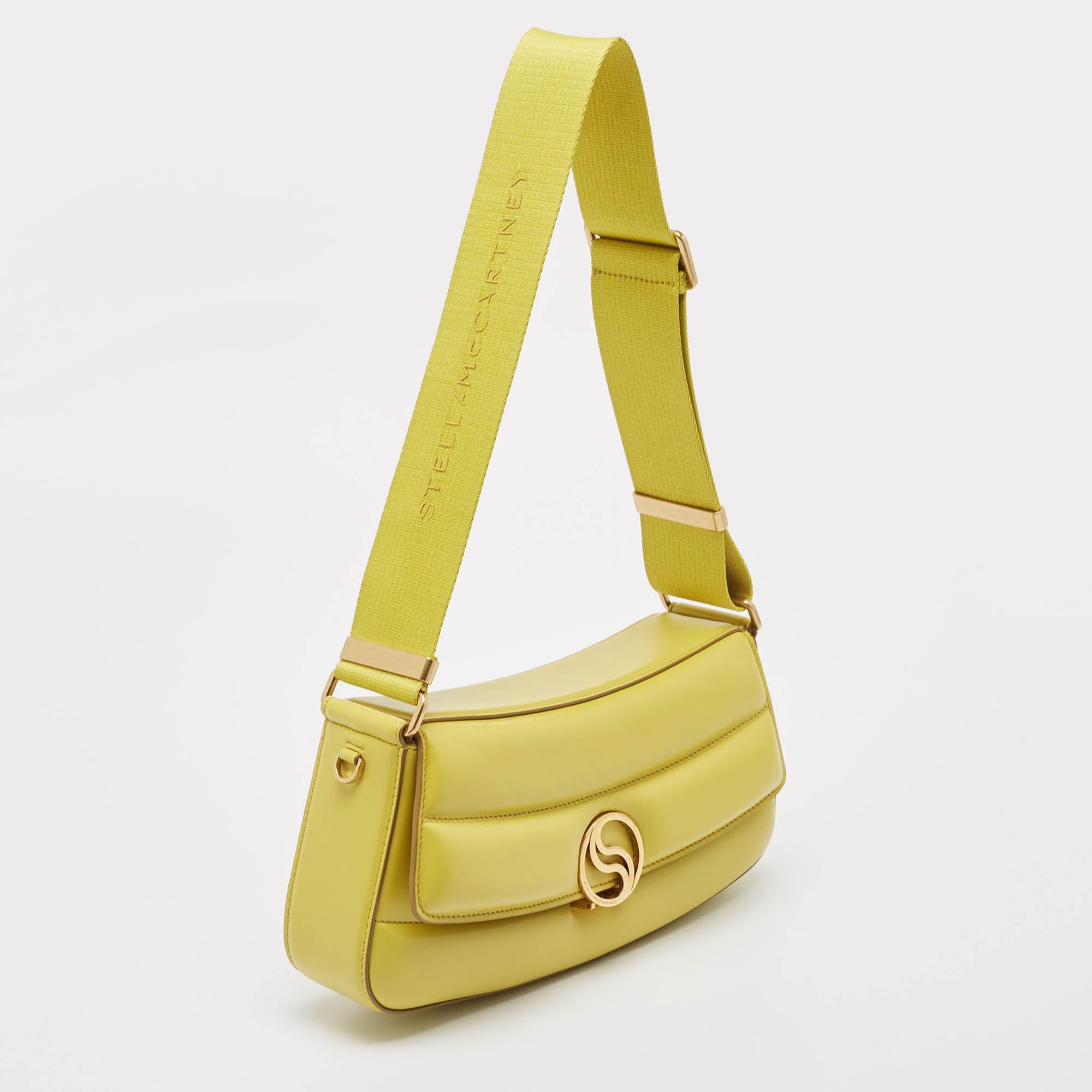 Yellow Stella McCartney Lime Faux Leather S-Wave Padded Shoulder Bag