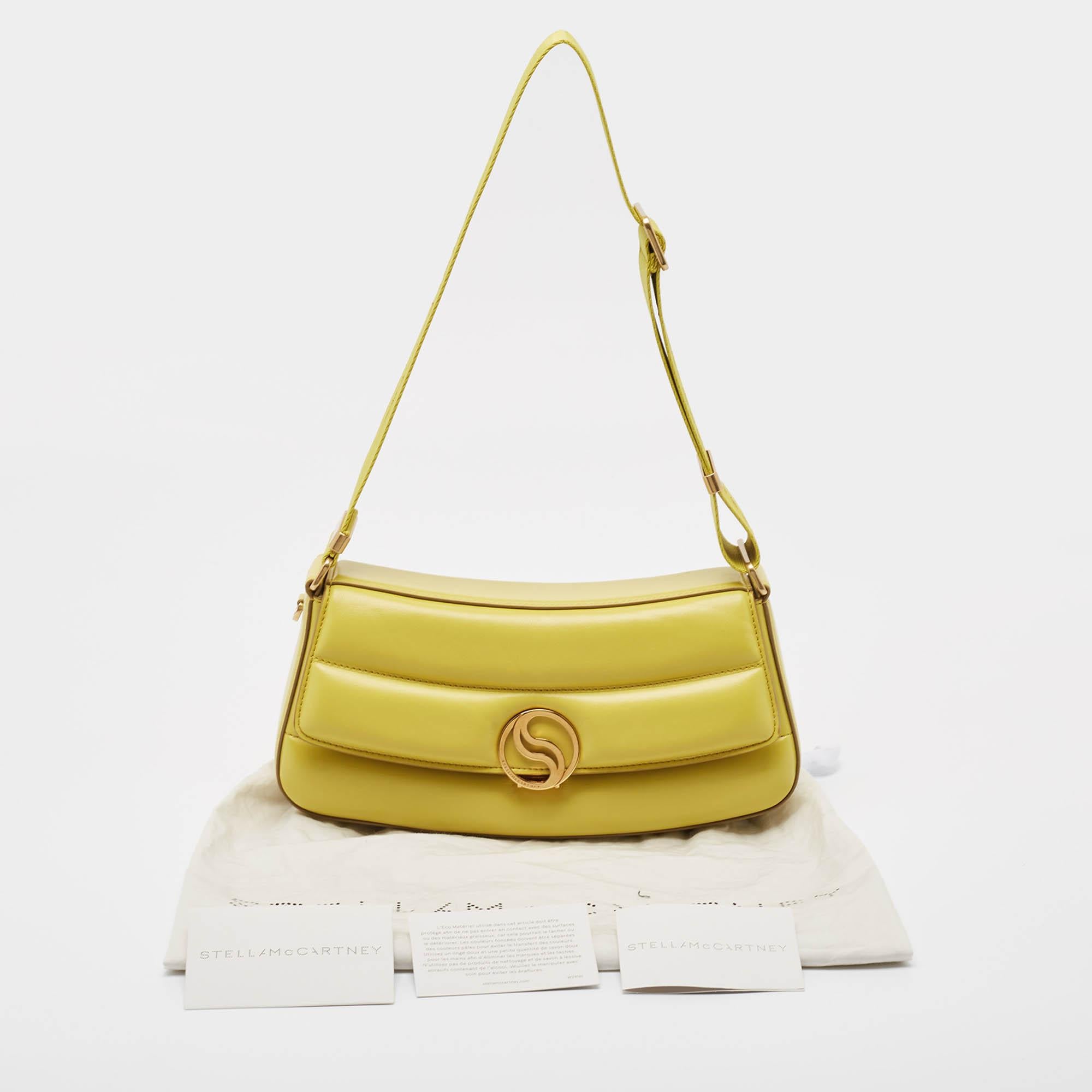 Stella McCartney Lime Faux Leather S-Wave Padded Shoulder Bag 4